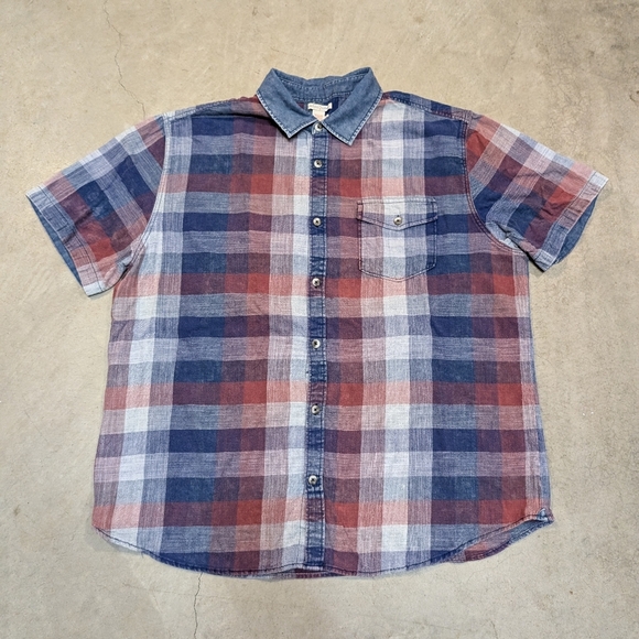 Carbon 2 Cobalt Men's Plaid Short Sleeve Shirt Button Up Cotton - Picture 1 of 5